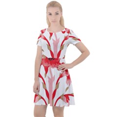 A Design Of A Red Flower On A White Background Cap Sleeve Velour Dress 