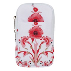 A Design Of A Red Flower On A White Background Waist Pouch (small)