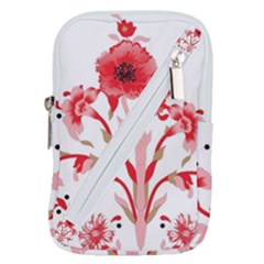 A Design Of A Red Flower On A White Background Belt Pouch Bag (small)