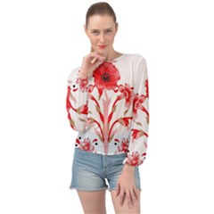 A Design Of A Red Flower On A White Background Banded Bottom Chiffon Top