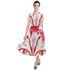 A Design Of A Red Flower On A White Background Round Neck Boho Dress