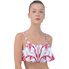 A Design Of A Red Flower On A White Background Frill Bikini Top