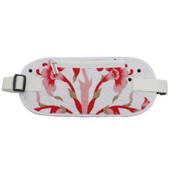 A Design Of A Red Flower On A White Background Rounded Waist Pouch