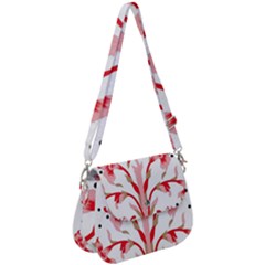 A Design Of A Red Flower On A White Background Saddle Handbag