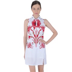 A Design Of A Red Flower On A White Background Women s Sleeveless Polo T-shirt