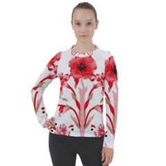 A Design Of A Red Flower On A White Background Women s Pique Long Sleeve T-shirt