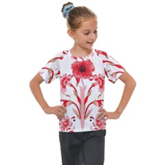 A Design Of A Red Flower On A White Background Kids  Mesh Piece T-shirt