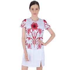 A Design Of A Red Flower On A White Background Women s Sports Top