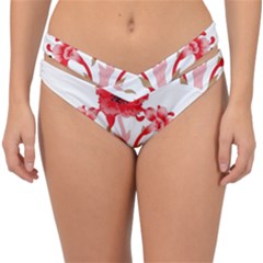 A Design Of A Red Flower On A White Background Double Strap Halter Bikini Bottoms