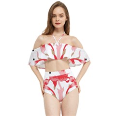 A Design Of A Red Flower On A White Background Halter Flowy Bikini Set 