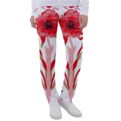 A Design Of A Red Flower On A White Background Women s Casual Pants