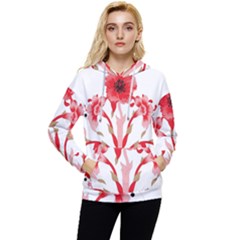 A Design Of A Red Flower On A White Background Women s Lightweight Drawstring Hoodie