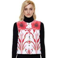 A Design Of A Red Flower On A White Background Women s Button Up Puffer Vest