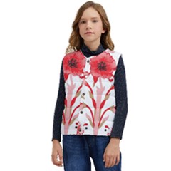 A Design Of A Red Flower On A White Background Kid s Button Up Puffer Vest	