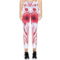 A Design Of A Red Flower On A White Background Pocket Leggings 