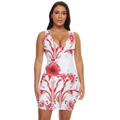 A Design Of A Red Flower On A White Background Draped Bodycon Dress