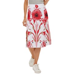 A Design Of A Red Flower On A White Background Midi Panel Skirt