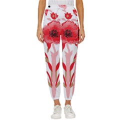 A Design Of A Red Flower On A White Background Women s Cropped Drawstring Pants