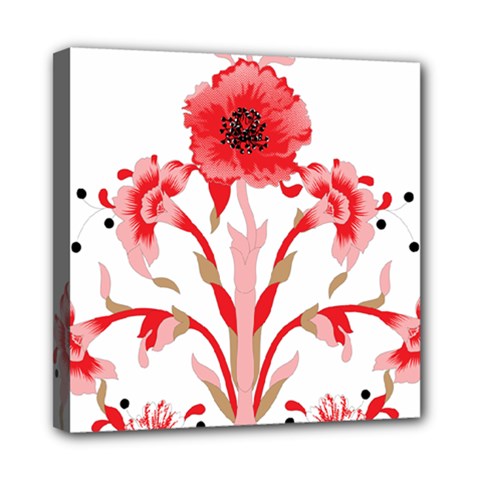 A Design Of A Red Flower On A White Background Mini Canvas 8  X 8  (stretched)