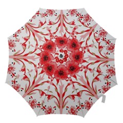 A Design Of A Red Flower On A White Background Hook Handle Umbrellas (large)