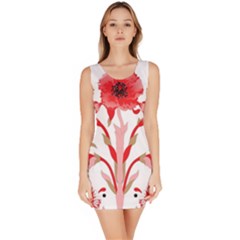 A Design Of A Red Flower On A White Background Bodycon Dress