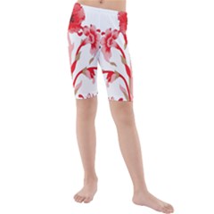 A Design Of A Red Flower On A White Background Kids  Mid Length Swim Shorts