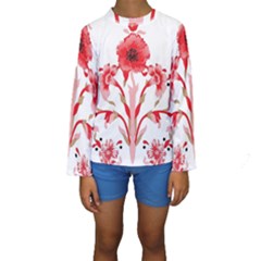 A Design Of A Red Flower On A White Background Kids  Long Sleeve Swimwear