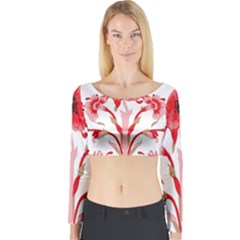 A Design Of A Red Flower On A White Background Long Sleeve Crop Top