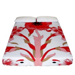 A Design Of A Red Flower On A White Background Fitted Sheet (king Size)