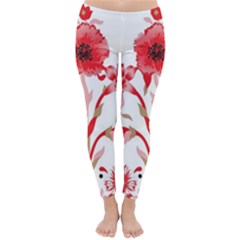 A Design Of A Red Flower On A White Background Classic Winter Leggings