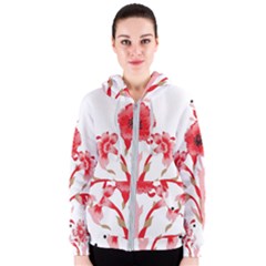 A Design Of A Red Flower On A White Background Women s Zipper Hoodie