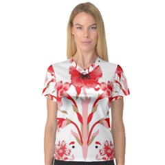 A Design Of A Red Flower On A White Background V-neck Sport Mesh T-shirt