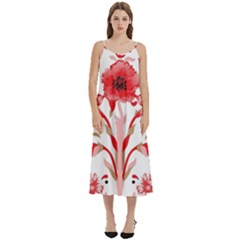 A Design Of A Red Flower On A White Background Casual Spaghetti Strap Midi Dress by catchydesignhill