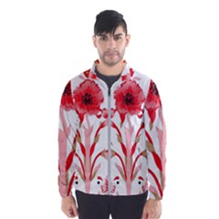 A Design Of A Red Flower On A White Background Men s Windbreaker