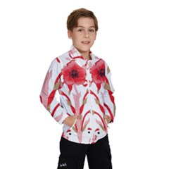 A Design Of A Red Flower On A White Background Kids  Windbreaker