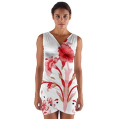 A Design Of A Red Flower On A White Background Wrap Front Bodycon Dress