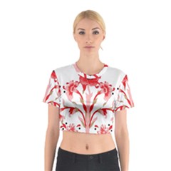 A Design Of A Red Flower On A White Background Cotton Crop Top