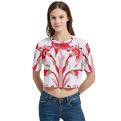 A Design Of A Red Flower On A White Background Women s Round Neck Short Sleeve Crop Top