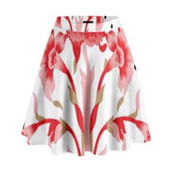 A Design Of A Red Flower On A White Background High Waist Skirt