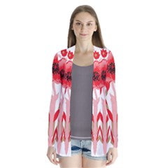 A Design Of A Red Flower On A White Background Drape Collar Cardigan