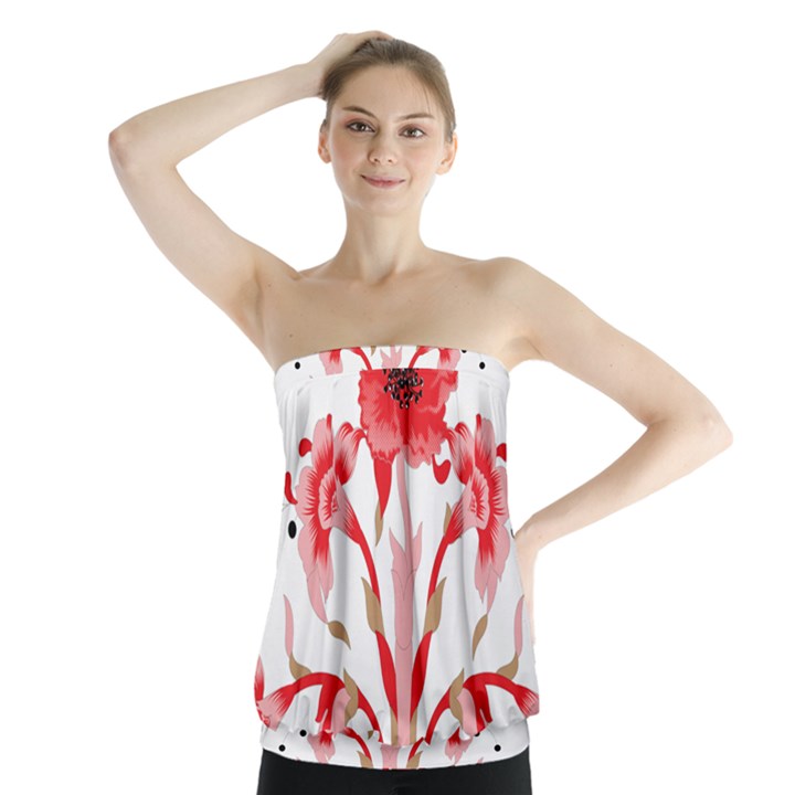 A Design Of A Red Flower On A White Background Strapless Top