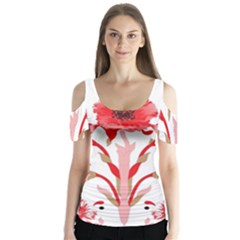 A Design Of A Red Flower On A White Background Butterfly Sleeve Cutout T-shirt 