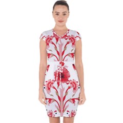 A Design Of A Red Flower On A White Background Capsleeve Drawstring Dress 