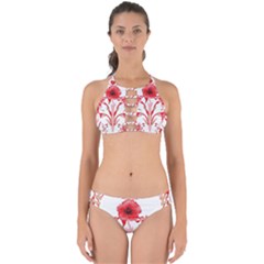 A Design Of A Red Flower On A White Background Perfectly Cut Out Bikini Set