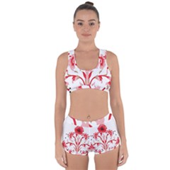 A Design Of A Red Flower On A White Background Racerback Boyleg Bikini Set