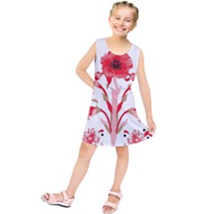 A Design Of A Red Flower On A White Background Kids  Tunic Dress