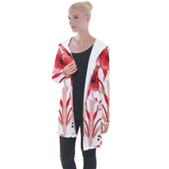 A Design Of A Red Flower On A White Background Longline Hooded Cardigan