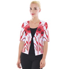 A Design Of A Red Flower On A White Background Cropped Button Cardigan