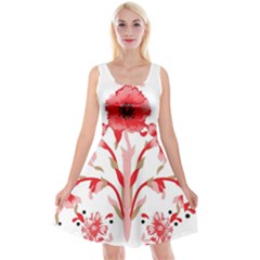 A Design Of A Red Flower On A White Background Reversible Velvet Sleeveless Dress