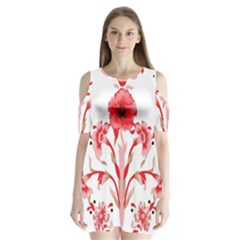 A Design Of A Red Flower On A White Background Shoulder Cutout Velvet One Piece